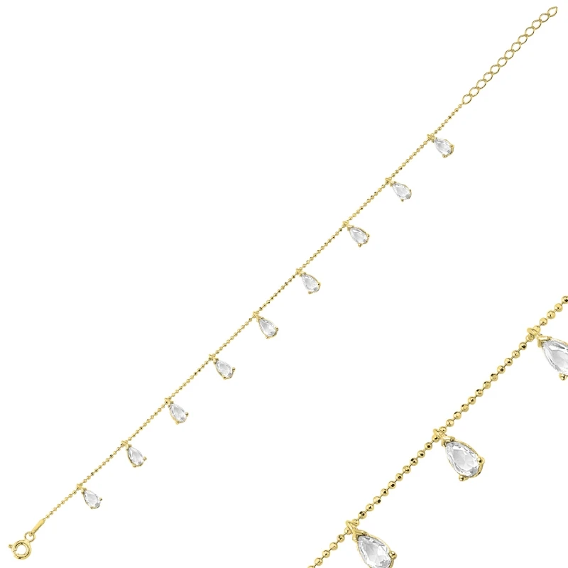 

Silver 925 Sterling Drop Zircon Cubic Zirconia Dangle Bracelet