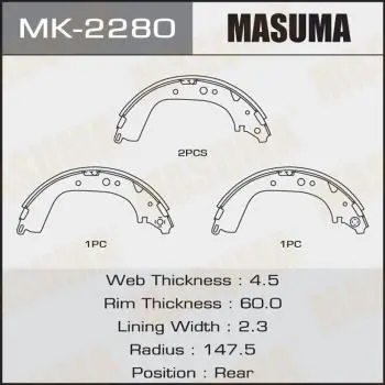 Колодки тормозные барабанные MASUMA MK-2280