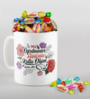

Personalized Teachers Days Happy Mug and Haribo Candy Gift Seti-5