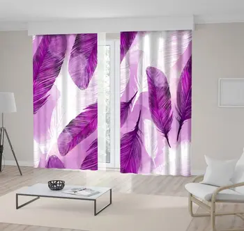 

Curtain Feathers Pattern Nature Chic Modern Bright Colored Watercolor Art Purple White