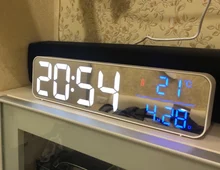 Música alarma Digital LED RELOJ TEMPERATURA indicador de fecha de escritorio espejo Relojes Decoración de la Mesa de reloj electrónico 2000 mAh