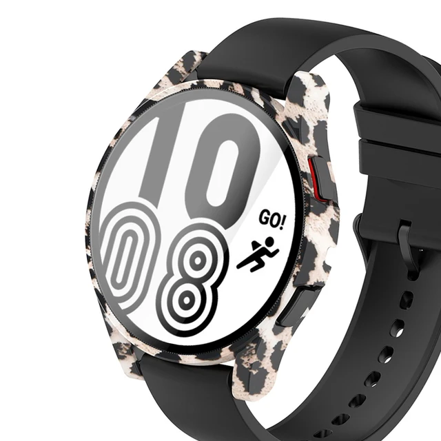 Case for Samsung Galaxy Watch 4 44mm 40mm Full Coverage Bumper Case with Tempered Glass Protective Cover Screen Protector Yellow Leopard