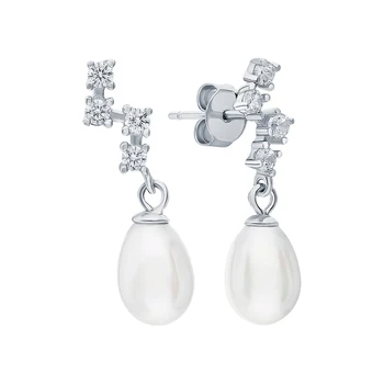 

Silver earrings with cubic zirconia and pearls imitation sunlight sample 925