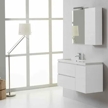 

Doha - Mobile bagno in Legno,1 Anta E 2 Cassetti, Lavabo in Ceramica, Specchio E Lampada LED, 80 x 36 x 50 Cm, Bianco Laccato