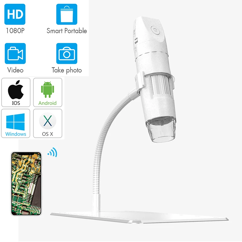 

Ireless Digital Microscope Handheld USB Microscope Camera 8 LED Lights HD 1080P Wi-Fi Endscope 50x to 1000x Magnification