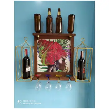 

Wooden Red Wine Beer Rack 4 Bottle Holder Wall Picture Goblet Holder Gold Metal Candle Holder Candlestick Artificial Flowers