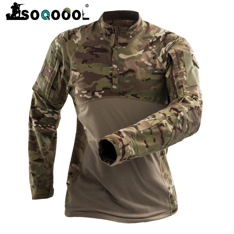 

Soqoool Tactical Army Combat Shirt Men Long Sleeve Camouflage Military T Shirt Rip-Stop Multicam Paintball Uniform Clothing