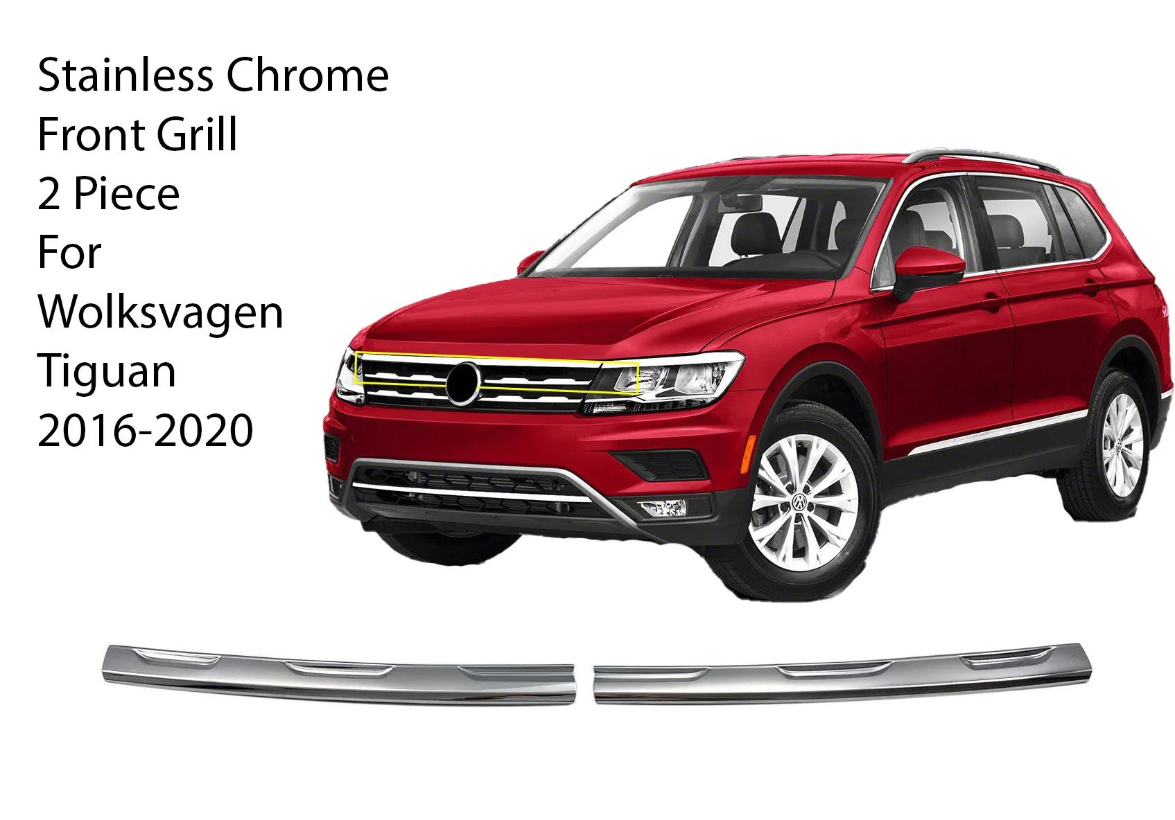 Wolkswagen Tiguan Mk2 2016-2020 Хромированная передняя сетчатая крышка гриля отделка вставка