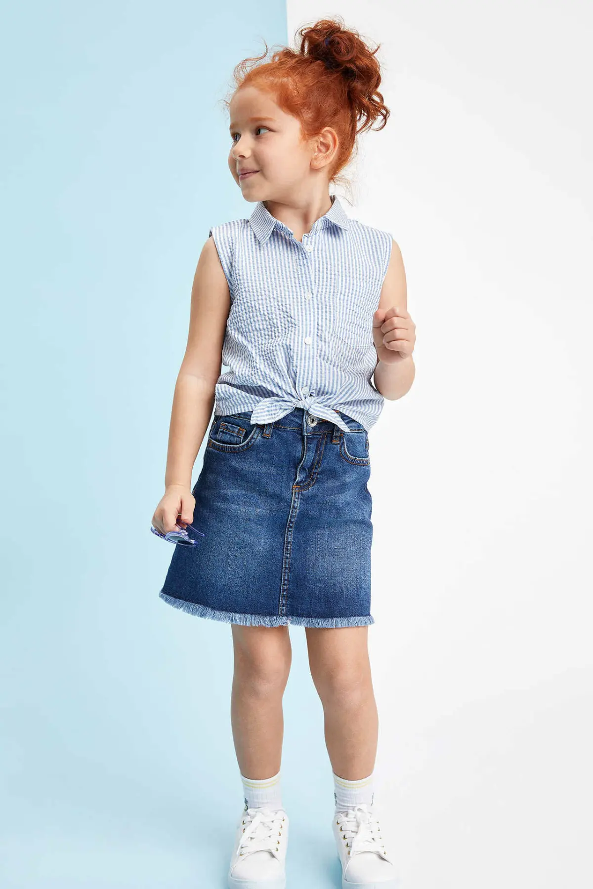 DeFacto/модная летняя рубашка с короткими рукавами и лацканами для девочек Детская Повседневная Удобная рубашка в полоску без рукавов для девочек, K4793A619SP