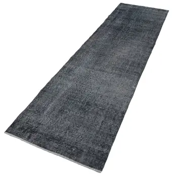 

82x306 Cm Grey Handmade Overdyed Runner Rug-3x10 Ft