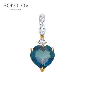 

Sokolov pendant in gold with blue topaz and cubic zirconia, fashion jewelry, 585, women's male, pendants for neck women