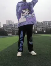 Trousers Leg-Pants Streetwear Harajuku-Print HOUZHOU Women Hip-Hop Autumn Wide Fashion