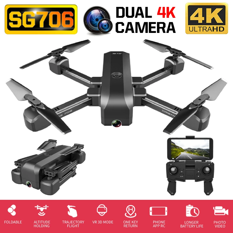 

SG706 RC Drone Quadcopter Professional 4K Full HD Dual Camera WIFI FPV Helicopter One Key Return Follow Me Optical Flow PK SG907