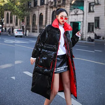 

2020 Women Bright Down jacket Winter new arrival Hooded Female Long Outwear Oversized Fashion Thick Warm Coat