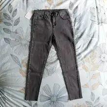 Pantalones vaqueros de talla grande para mujer, vaqueros negros, pantalones elásticos femeninos, ajustados