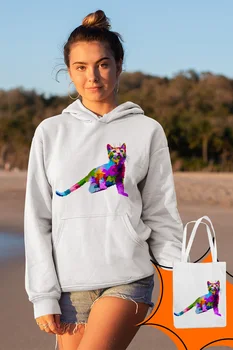 

Angemiel Wear Bouncing Sweet Colorful Cat White Women 'S Hooded Sweatshirt Bags Kombin