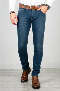 

DeepSEA Blue Tight-Fitting Cut Back Pocket Metal Detailed Jeans Pants 1911964