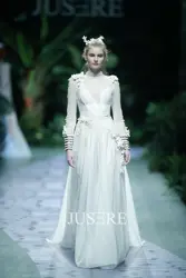 JUSERE, модное, уникальное, дизайнерское, с высоким воротом, свадебное платье, 3D, Цветочный, шифон, свадебное платье, реальные фотографии, robe de