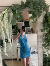 FSDA 2021 V cuello Vestido de punto vestido azul de las mujeres Halter cuello vendaje vestido playero de verano sin mangas Sexy Mini vestidos Y2K