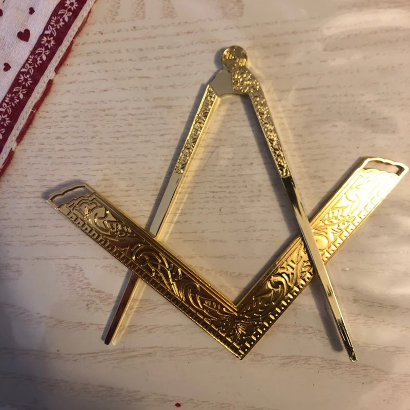 YL 2 Pcs/Set Compass and Square Masonic Etiquette Main Beautiful Lodge Tools in Gold/Silver Finely Gilt Metal Masonic Work Tools masonic work tools