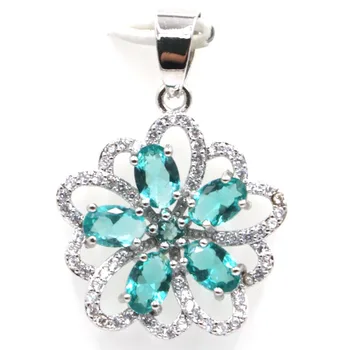 

31x21mm Romantic Created Rich Blue Aquamarine CZ Woman's Wedding Silver Pendant