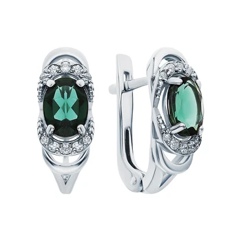 

Silver earrings with cubic zirconia and tourmaline imitation sunlight sample 925