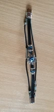 Pulsera de cuero para hombre y mujer, brazalete de joyería con varias capas, estilo Punk turco, mal de ojo, de acero inoxidable