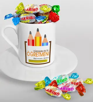 

Personalized World Best Öğretmeni Turkish coffee Cup and Haribo Candy Gift Set-20