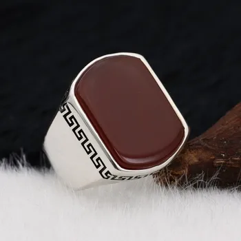 

Silva 925 Sterling Silver Ring for Men Agate Aqeeq Stone S925 silver fashion Jewelry Gift Mens Rings All sizes
