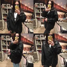 Women's Wild-Jacket Turn-Down-Collar Spring Zipper Black Fashion EAM High-Quality Loose