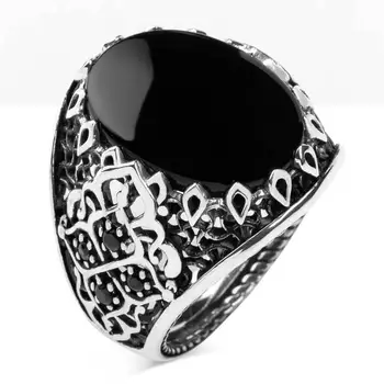 

925 Sterling Silver Black Onyx Stone Men's Ring Fashion Turkish Premium Qualty Handmade Jawelery