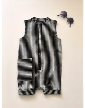 

Black White Striped Combed Cotton Rompers