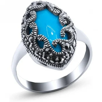 

Silver Wings ring with marcasite and turquoise in silver