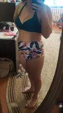 Bikini femenino con cuello Halter y cintura alta, traje de baño con cuello halter y cintural alta con estampado floral en talla XXL