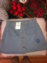 Mini Skirt Jeans A-Line Single-Button-Pockets Vintage Blue High-Waist Korean Denim Women