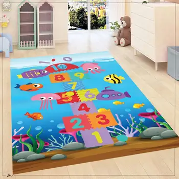 

Undersea and hopscotch Patterned Carpet ,Non Slip Floor Carpet,Teen's Carpet,Turkish Rug