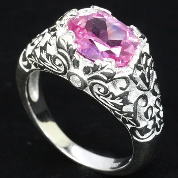 

23x12mm SheType Deluxe 8.2g 3D Pink Sapphire CZ Gift For Woman's European Style 925 Solid Sterling Silver Rings