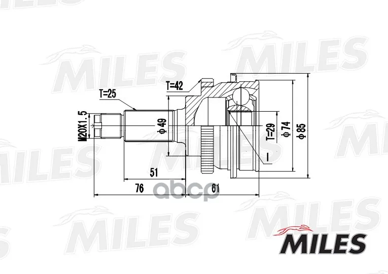 Шрус Suzuki Baleno/Liana 1.3-1.9td 98-08 Нар. Abs Miles Ga20428 Miles арт. GA20428
