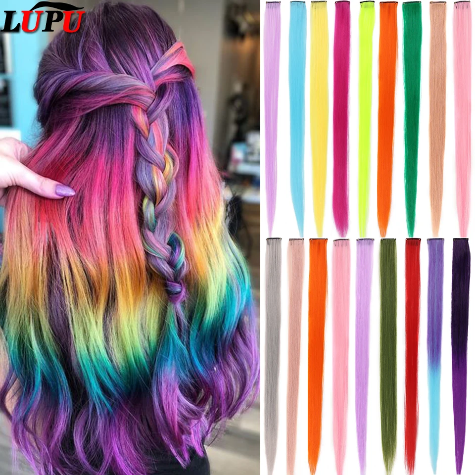 LUPU Synthetic Straight Long Hair Clip-In One Piece For Ombre Hair Extensions Pure Color Fake Hair Pieces Clip In 2 Tone Hair