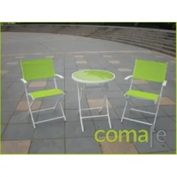 

Table glass white/green 60CM + 2 folding chairs armrest