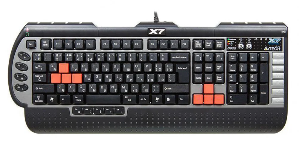 Клавиатура A4 X7-G800MU черный/серый PS/2 Multimedia for gamer (подставка для запястий) |