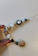 Chain Pacifier-Clip Crochet Penguin Baby Silicone Dummy-Holder Beads Hand-Made Cute 