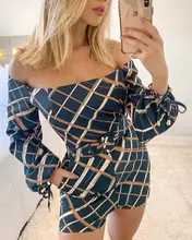 2020 Summer Fashion Casual Lantern Sleeve Grid Print Off Shoulder Romper Drawstring High Wasit Highstreet Elegant Romper Women 2020 Summer Fashion Casual Lantern Sleeve Grid Print Off Shoulder Romper Drawstring High Wasit Highstreet Elegant Romper Women