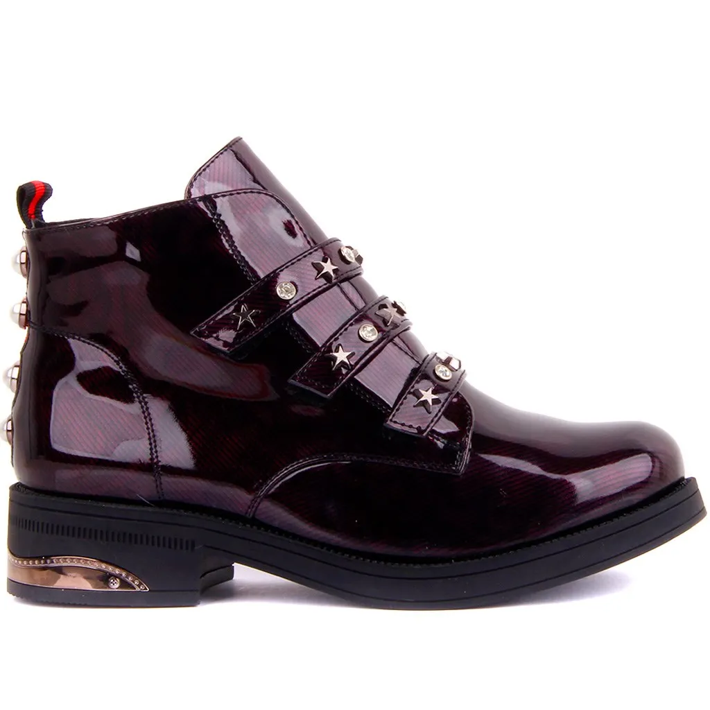 burgundy patent boots