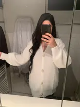 Kimono Cardigan Sweaters Lantern Berrygo V-Neck Knitted Female Women Sleeve-Button Streetwear