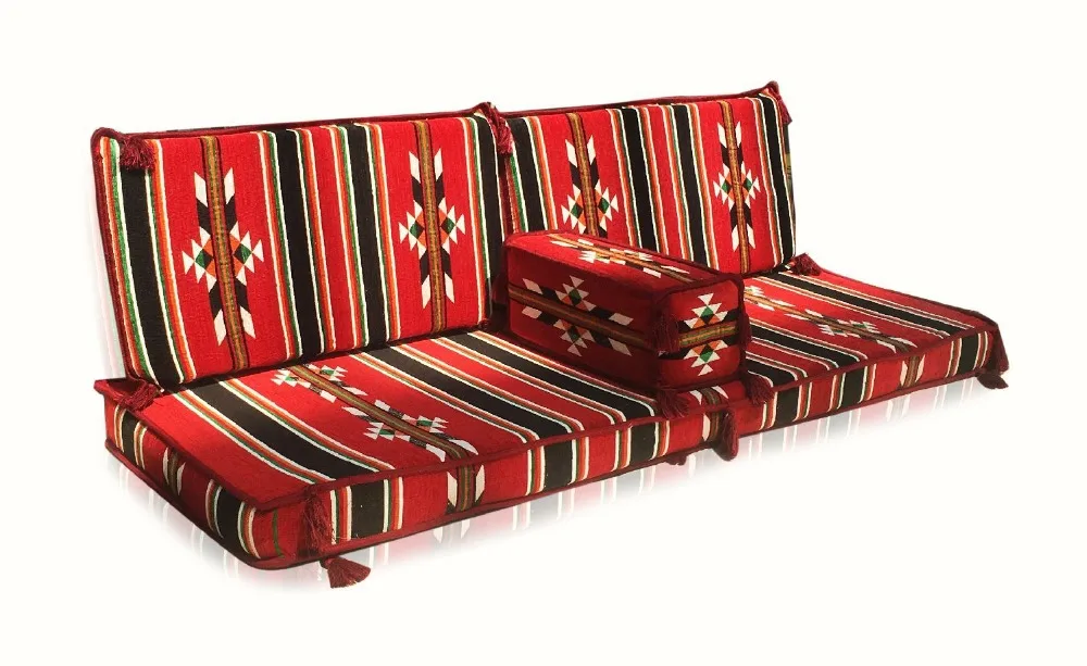 2- Turkish Anatolian Shark Oriental Corner Cushion Double Floor Seating Cushion Set with Turkish Carpet  Rug Motifs Made in Turkey