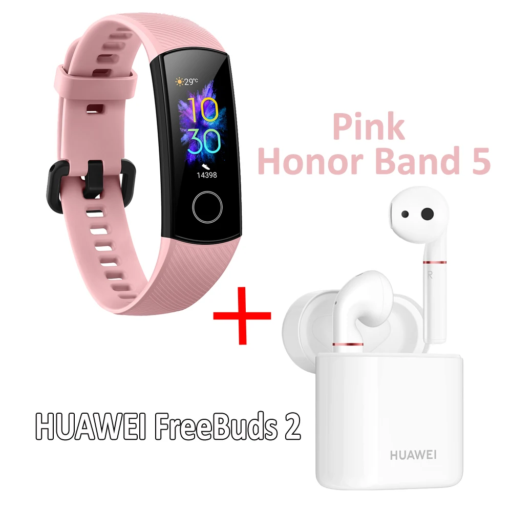 Huawei Honor Band 5 Смарт-браслет с huawei FreeBuds браслет шагомер сенсорный экран для плавания пульсометр для сна - Цвет: Band with FreeBuds 2