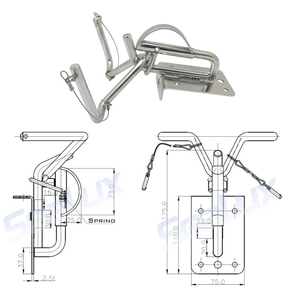 Sealux Insta-lock Quick Davits-System für Schlauchboote Edelstahl 304 für Marine Yacht – Detail 2