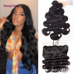 Brazilian Body Wave Hair 3to4 Bundles With Frontal High Quality Brazilian Human Hair Lace Frontal Closure With Bundles 8 To 30