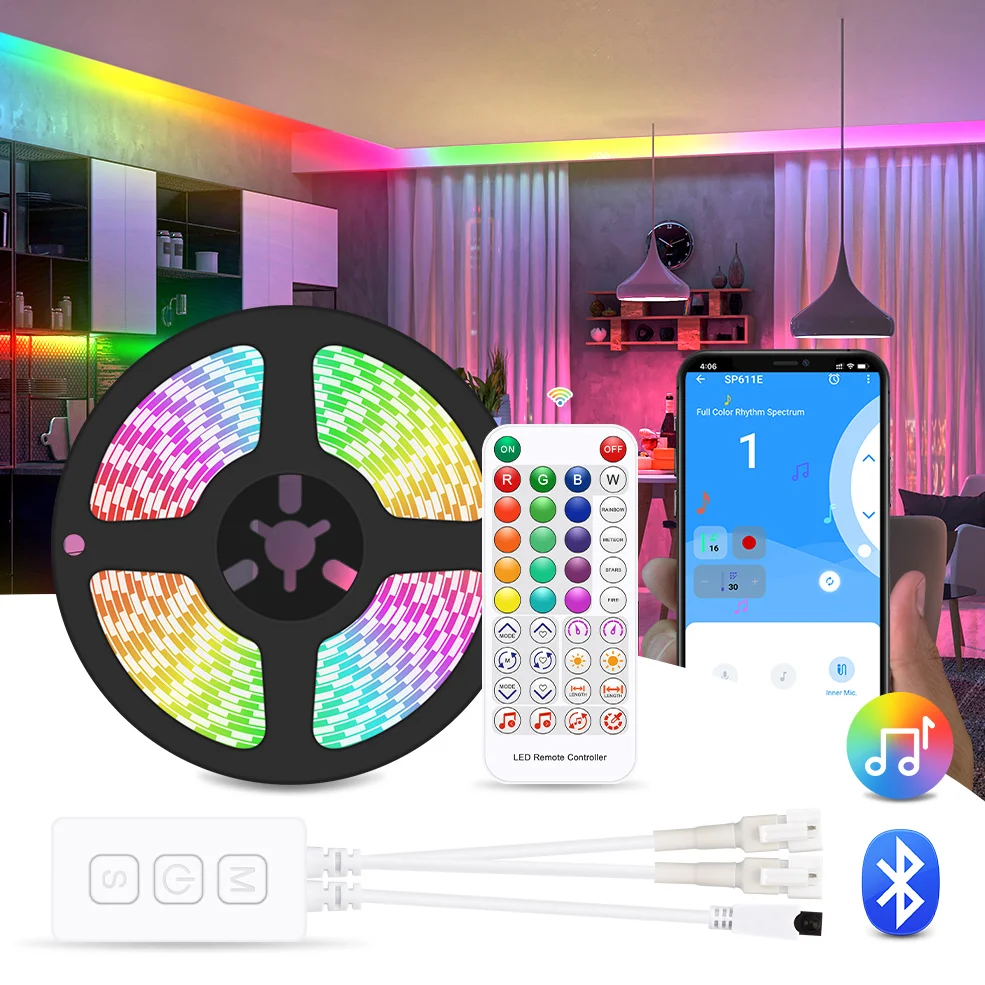 RGBIC LED Strip Light Bluetooth & Remote Control, WS2811 Dreamcolor Music Sync Led Lights for Room, Bedroom,Christmas Decoration